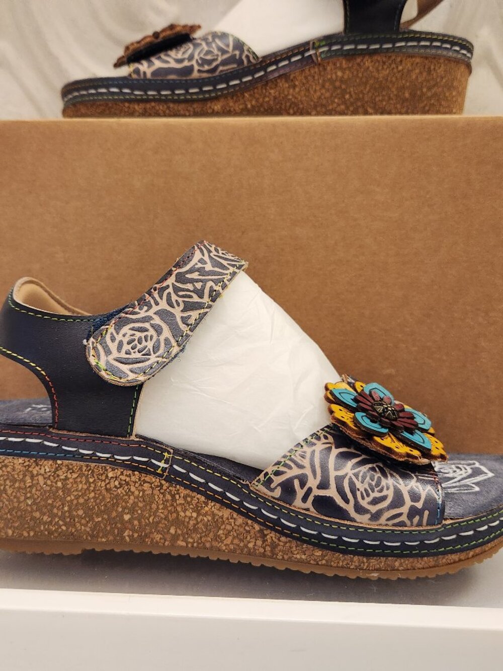 L'Artiste Cuteness Navy Blue Sandals. New in Replacement box. Size 6.5